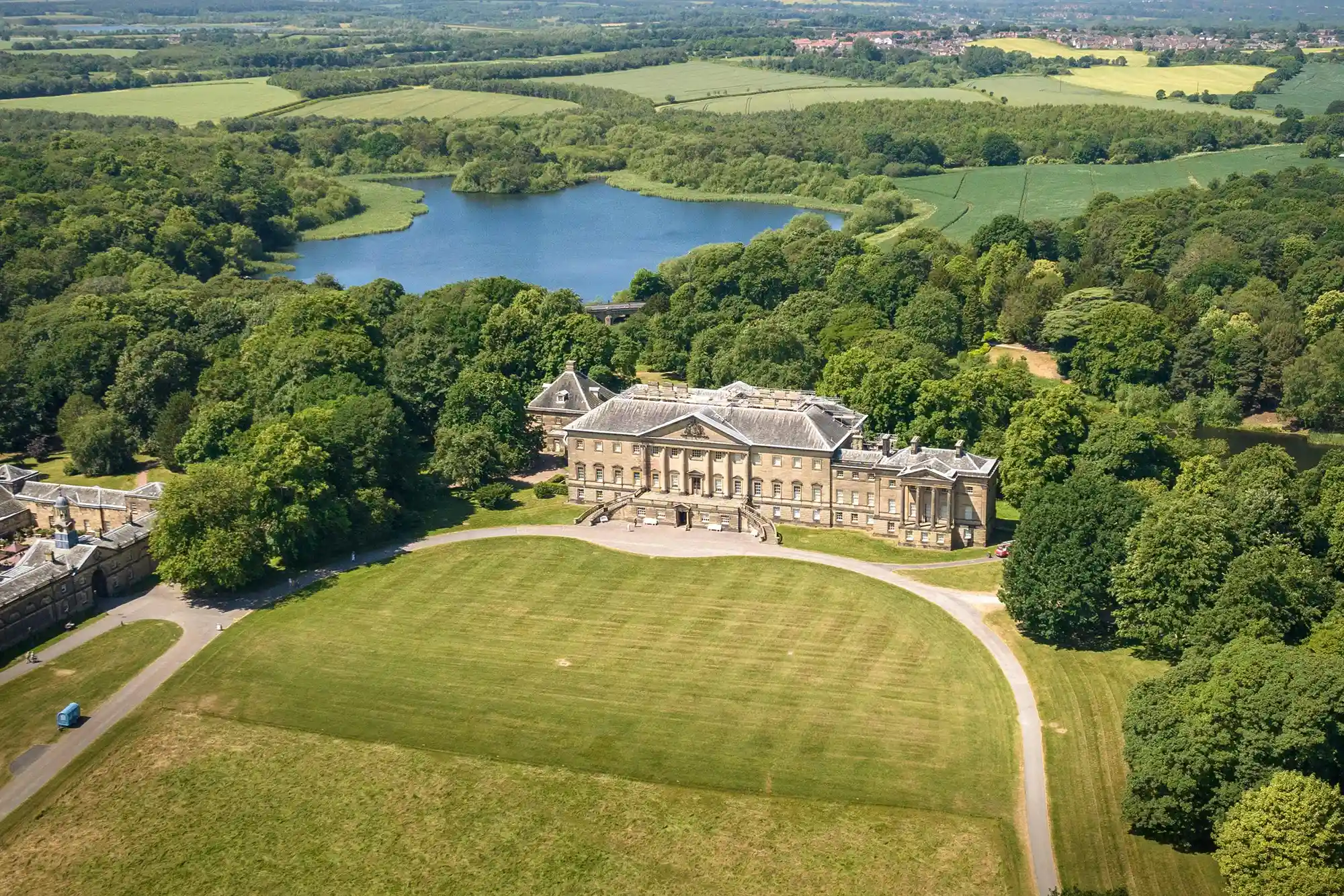 Aerial view of a diversified farm and landed estate